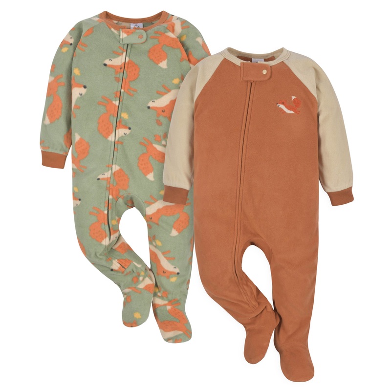 2-Pack Toddler Boys Green Fox Fleece Pajamas, 5T