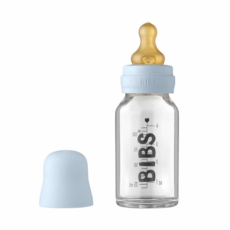 BIBS Baby Glass Bottle – Complete Set 4 Ounce – Baby Blue
