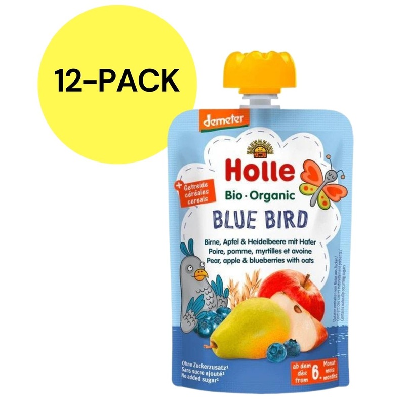 Holle Organic Pouches 6+ – Blue Bird Fruit & Grain Puree (12 Pack)