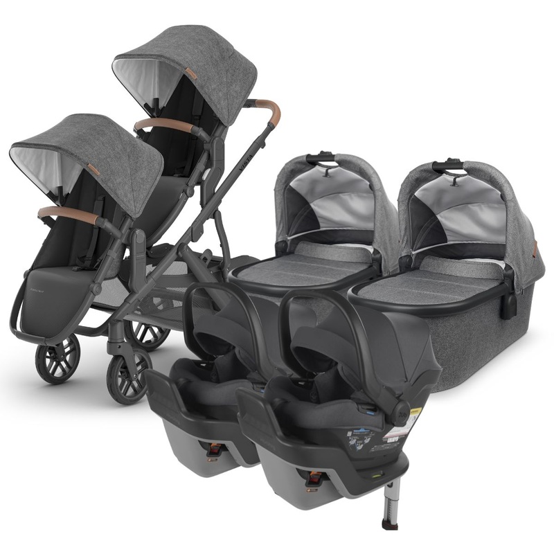 UPPAbaby VISTA V2 Twin Double Stroller + MESA MAX Travel System Bundle with Rumble Seat V2+ – Greyson