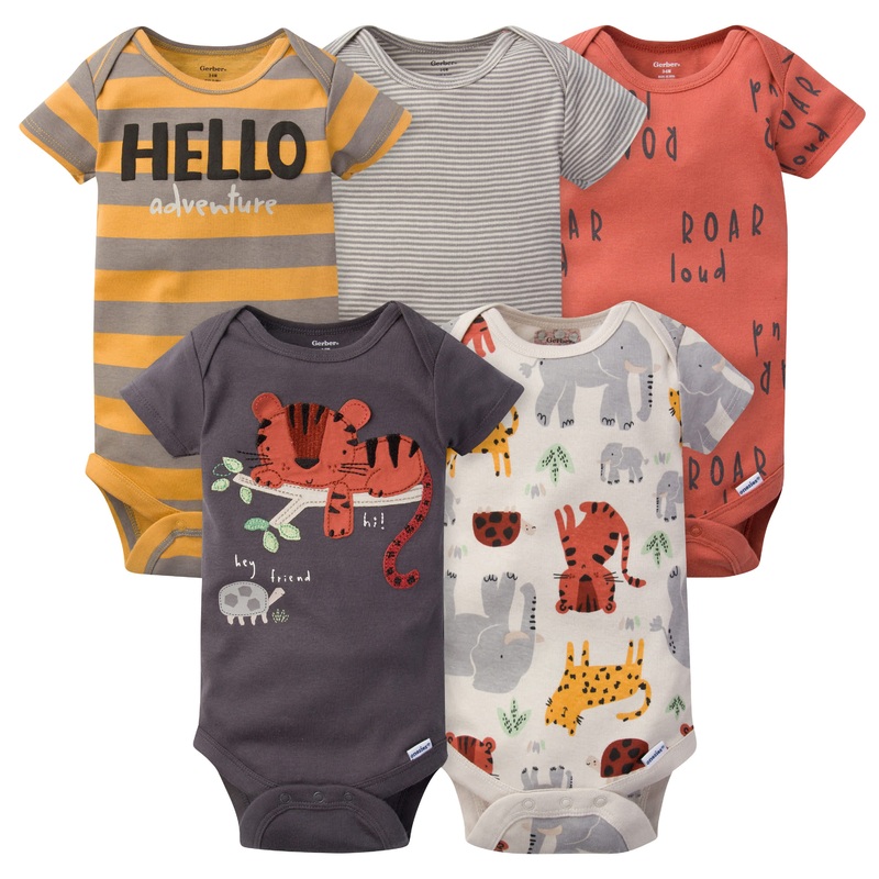 5-Pack Baby Boys Safari Short Sleeve Onesies Bodysuits