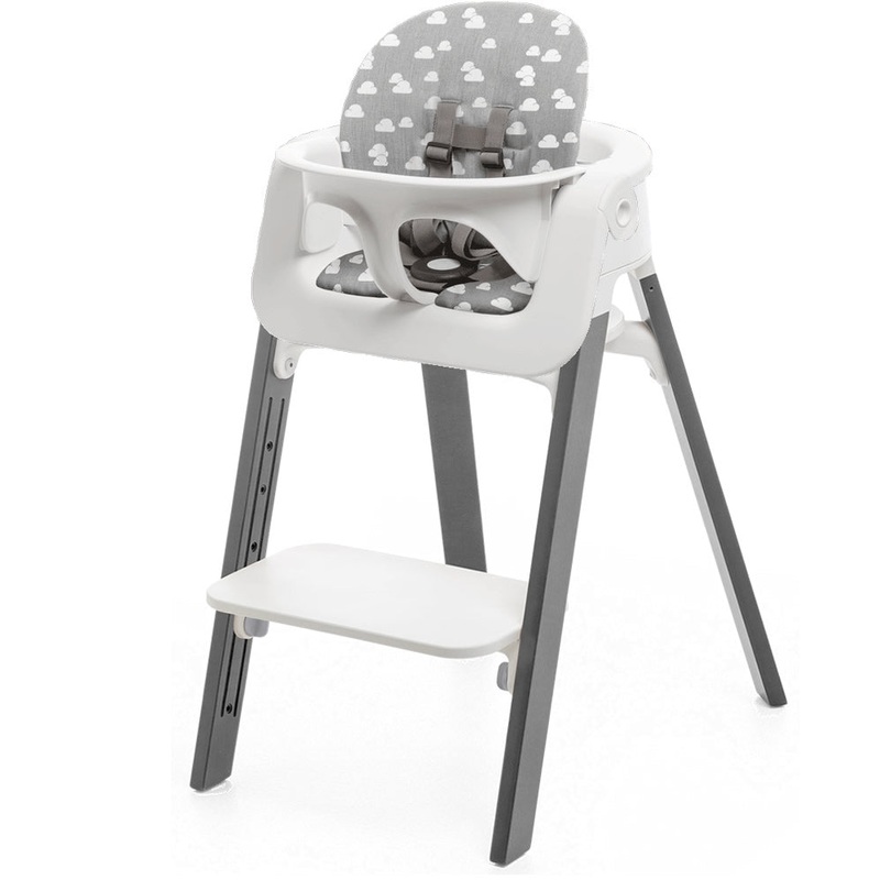 Stokke Steps Chair + Cushion (No Tray) – White/Storm Grey/Grey Clouds