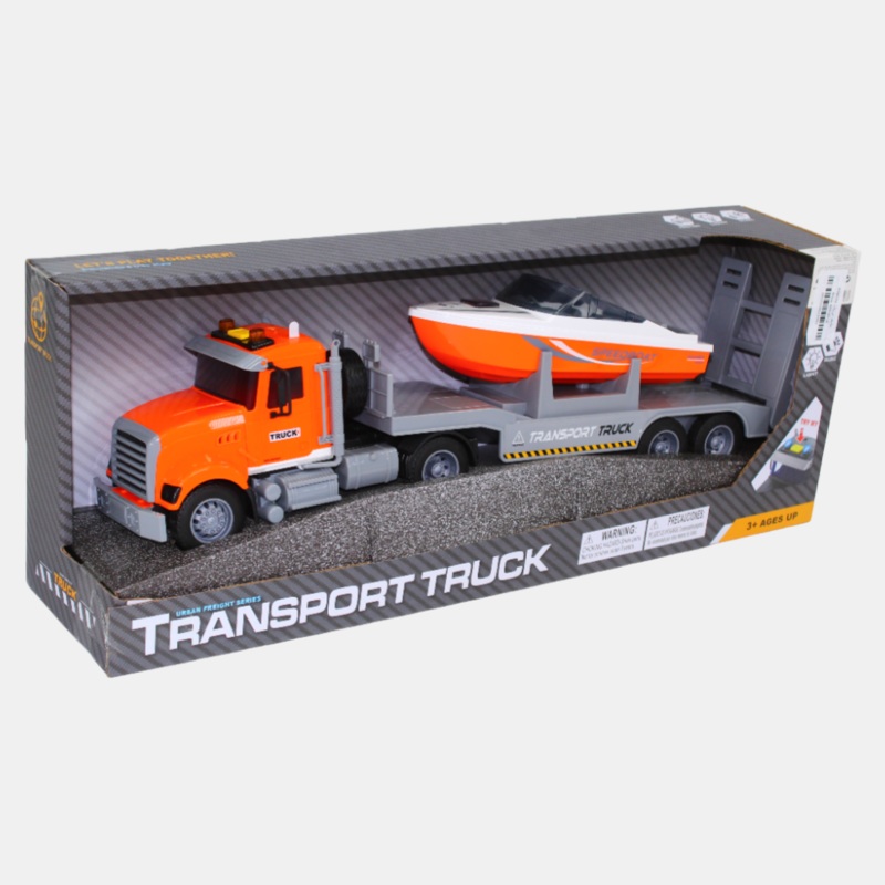 Big Toy Truck with Speed Boat & Trailer  Friction Powered