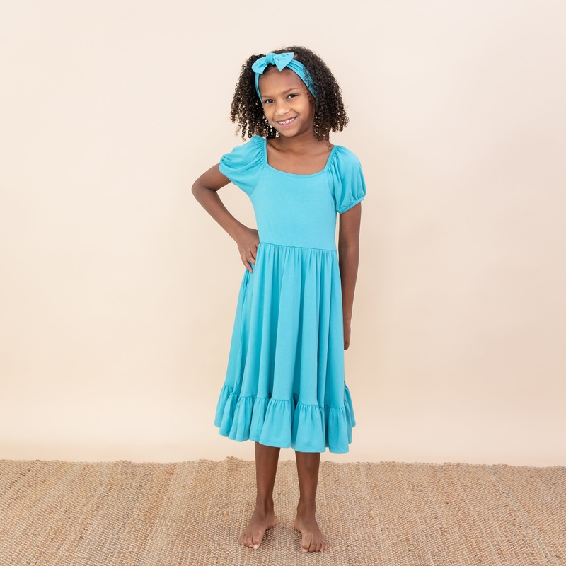Puff Sleeve Twirl Dress in Makai