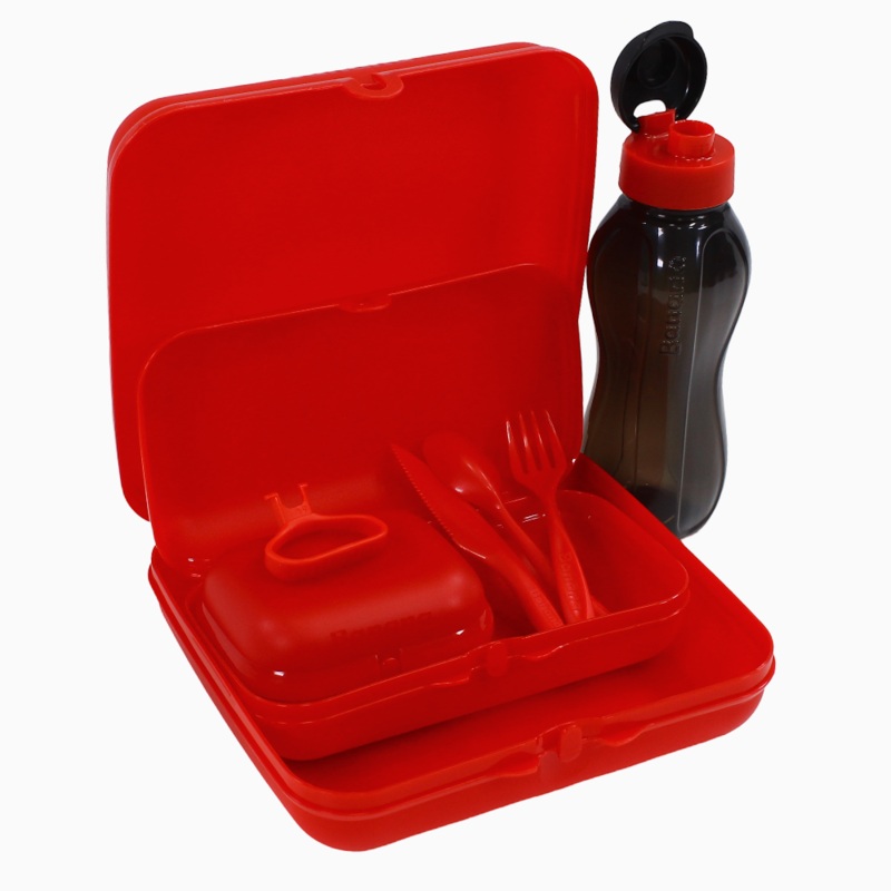 Red Plastic Lunch Box Set  (5-in-1 Easy Lock)