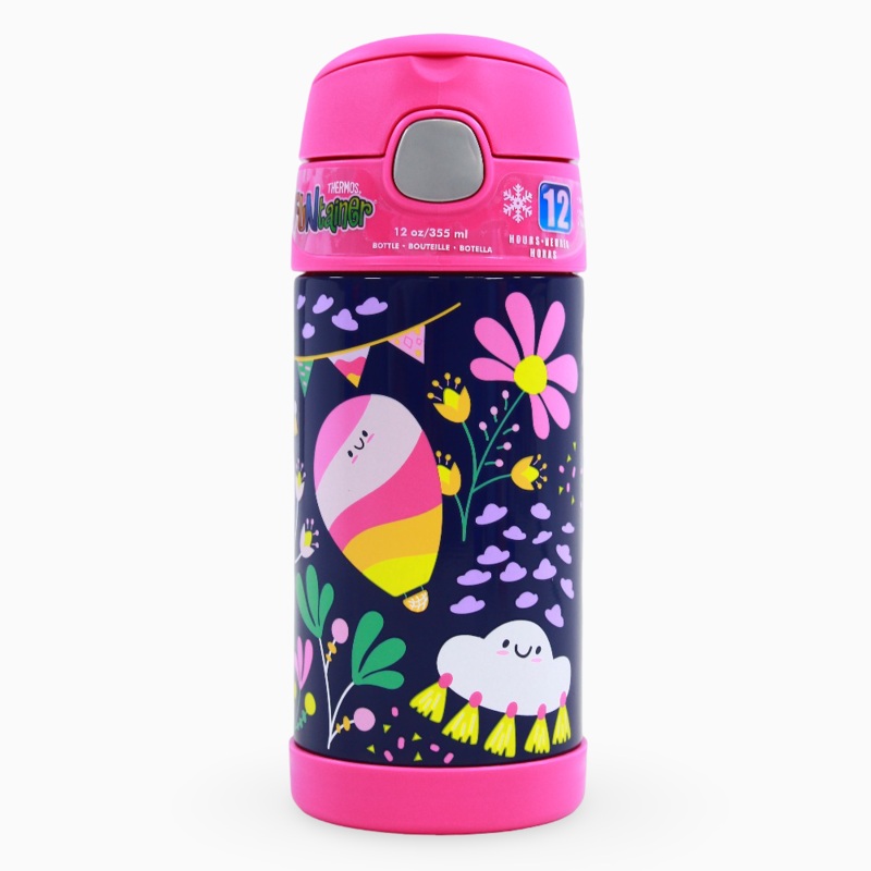 Thermos Bottle 355ml  Whimsical Clouds Stainless Steel & Straw Lid