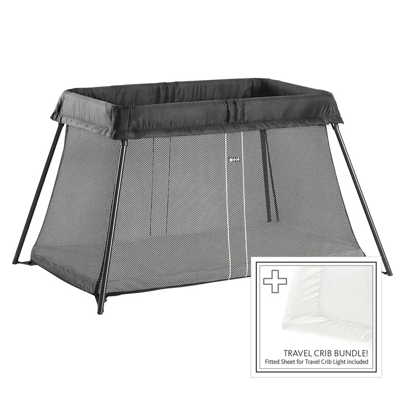 Travel Crib Light Bundle With Fitted Sheet – Black