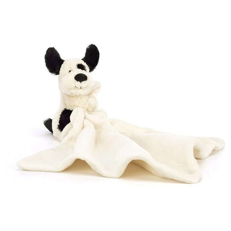 Jellycat Bashful Black & Cream Puppy Soother, 13″