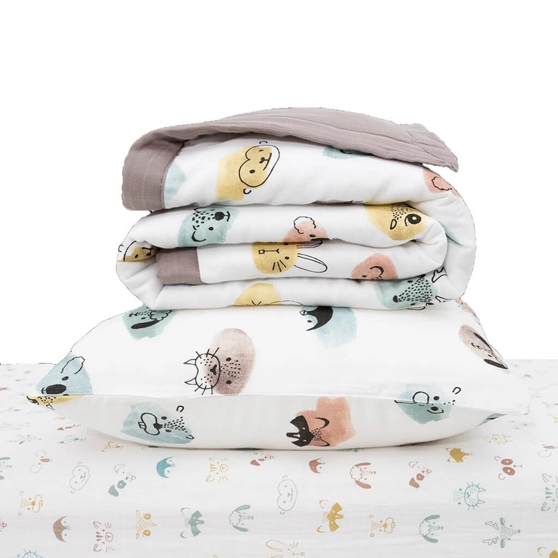 Muslin Toddler Bedding Set Watercolor Critters