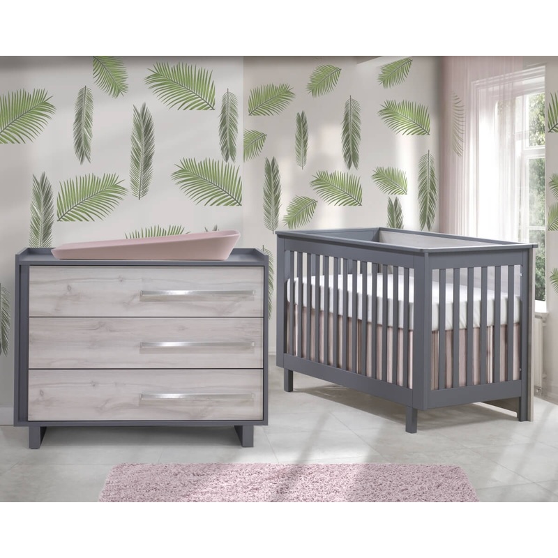 Tulip Juvenile Urban Crib & Dresser Set  – Charcoal/Washed Walnut
