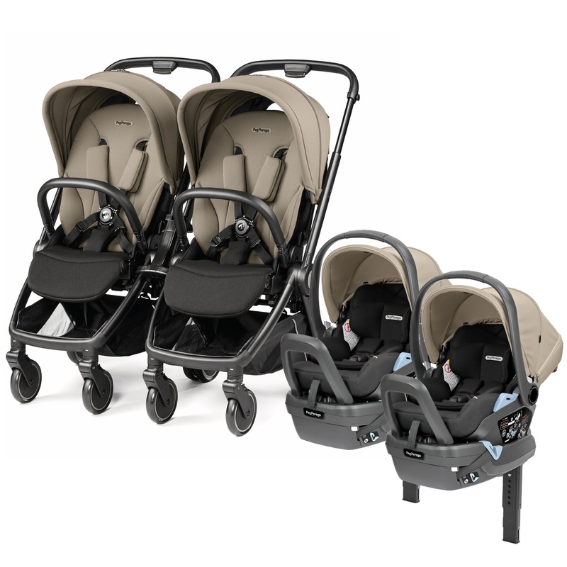 Peg Perego City Loop Twin Stroller + Primo Viaggio Lounge Travel System Bundle – Black / Vanilla Blend / Vanilla Blend