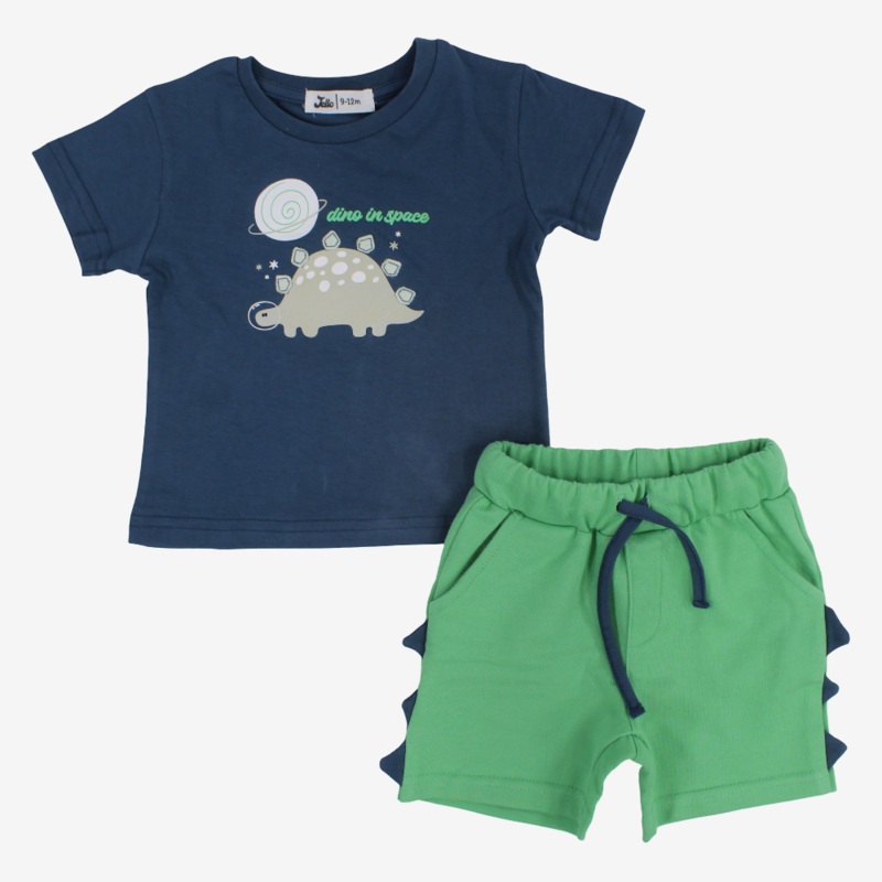 Boys Cotton 2-Piece Outfit Set – Navy Dino in Space Print