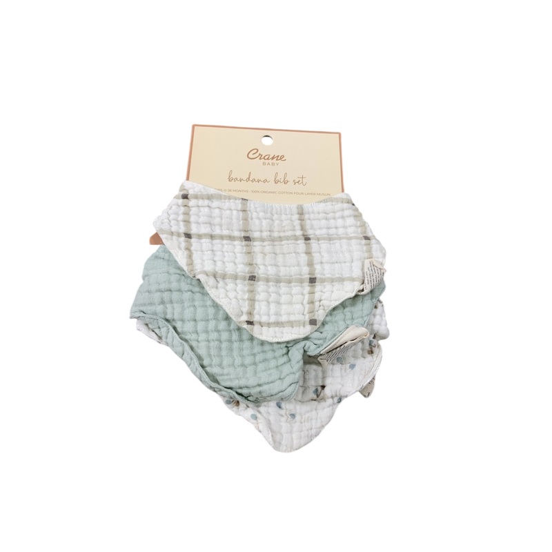 Crane Baby Muslin 3 Piece Bib Set, Twig