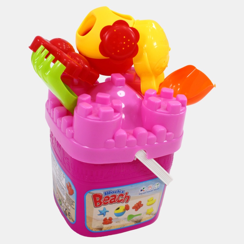 Beach Bucket with Toys  Fuchsia & Pink