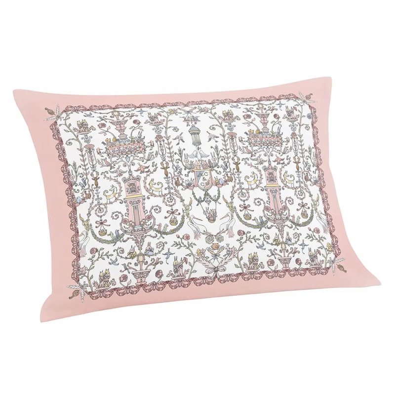 Satin Cushion Toile de Jouy Pink Caitlin Wilson
