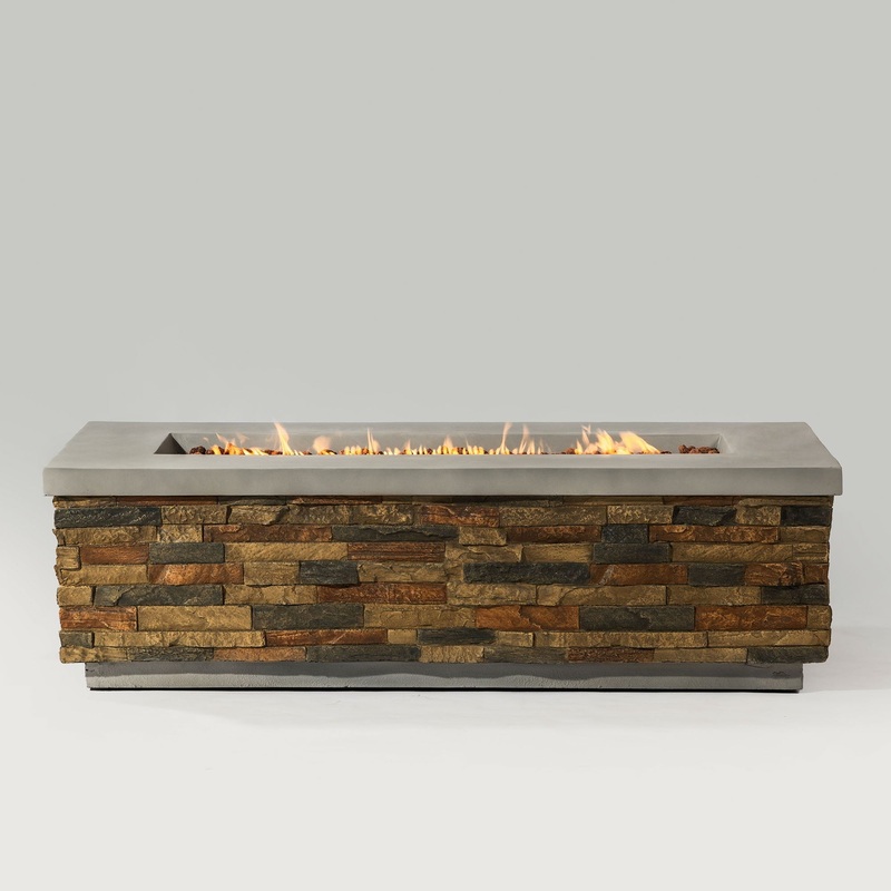 60″ Propane Gas Fire Pit Table, 60000 Btu Rectangular Concrete Fire Pit for Outside Patio Deck Garden Backyard – Sandstone