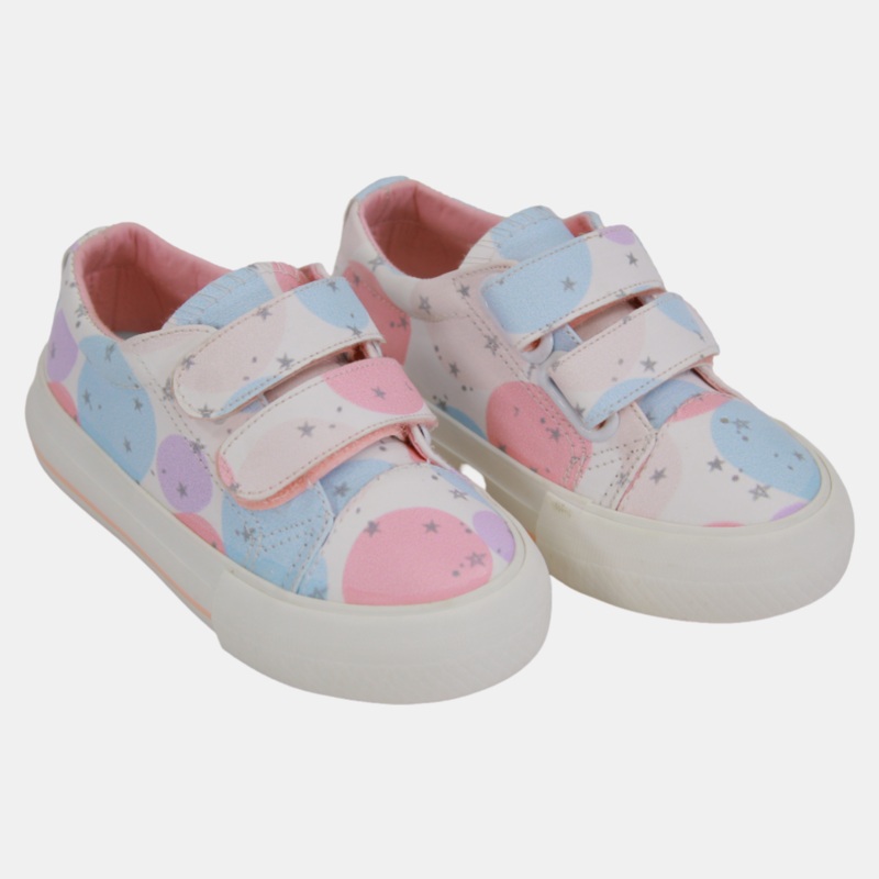 Girls’ Leather Sneakers  White with Circle Design