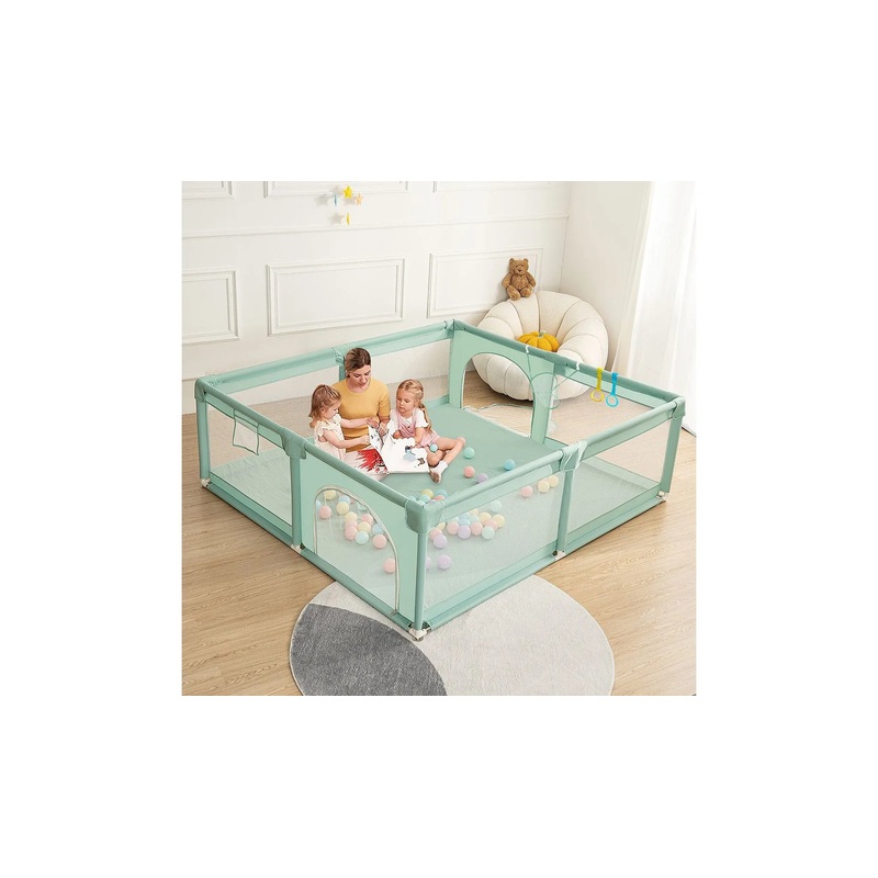 79″x71″ 4-Panel Baby Playpen Spacious & Secure Foldable Playard Green