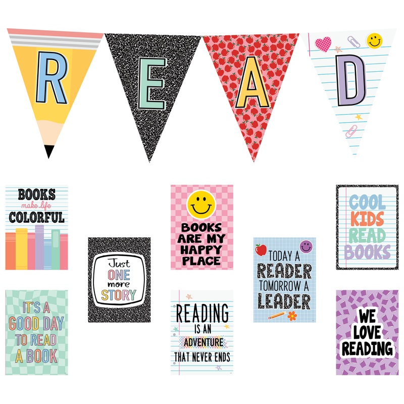 Cool for School Read Pennants Bulletin Board Set