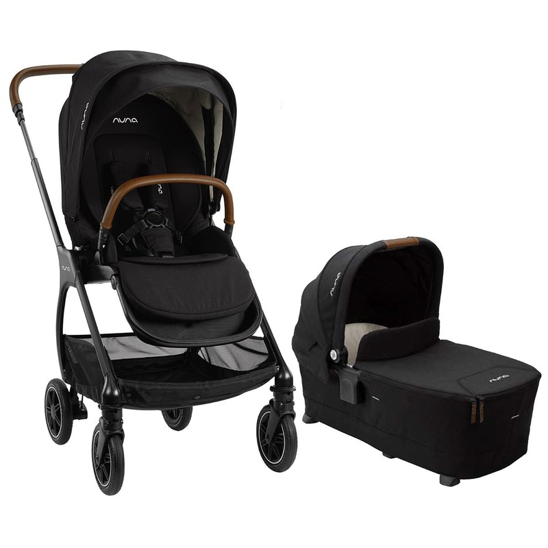Nuna Triv Compact Stroller with Magnetic Buckle + Triv Bassinet – Caviar