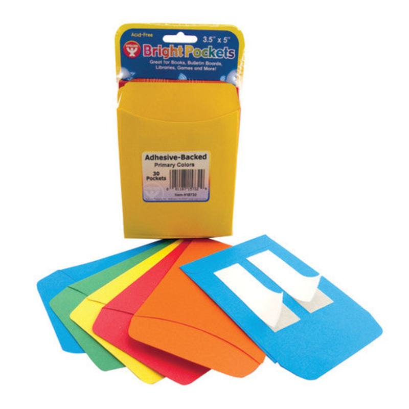 Bright Pressure Sensitive Pockets 30, 6 ea of primary colors/ red, blue, green, yellow, orange 3.5″x5″