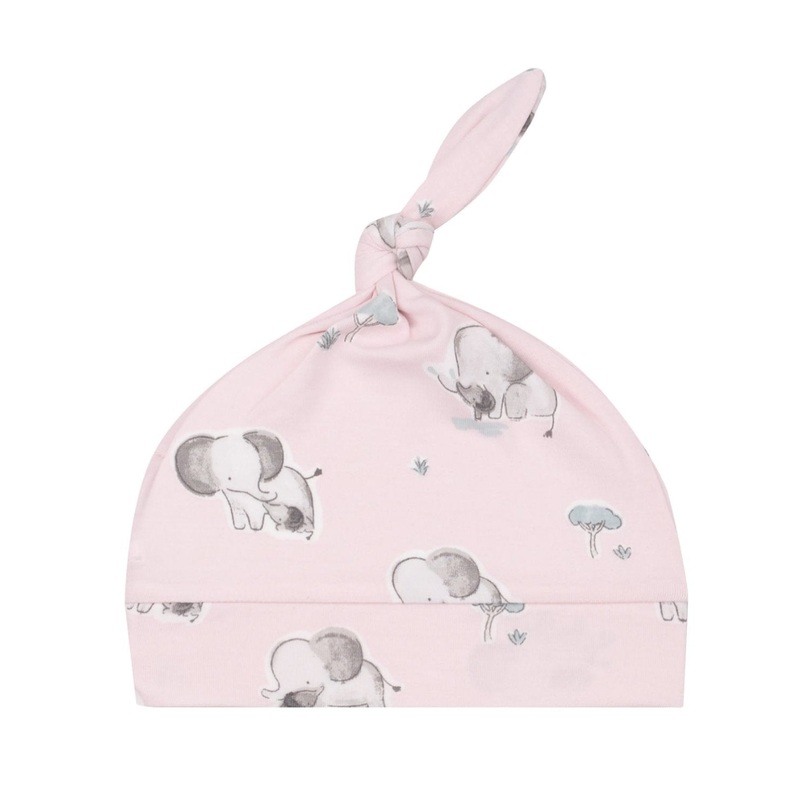 Gray Elephants Knotted Hat – Pink