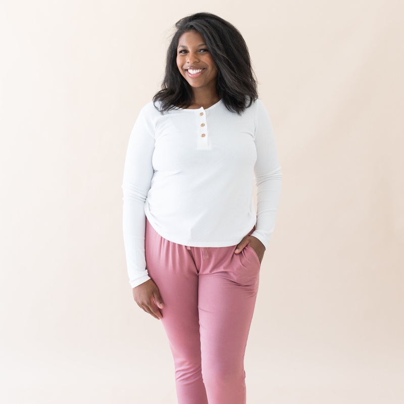 Women’s Ribbed Henley Top in Snow