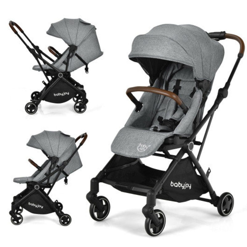 2-in-1 Convertible Aluminum Baby Stroller With Adjustable Canopy-Gray