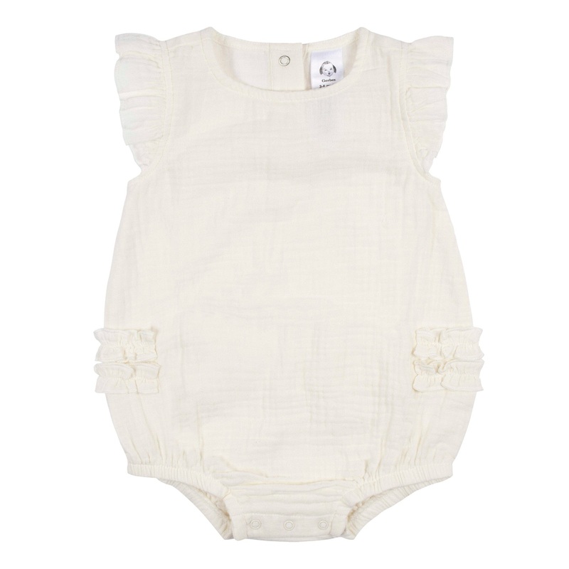 Baby Girls Ivory Gauze Bubble Romper, 0-3M