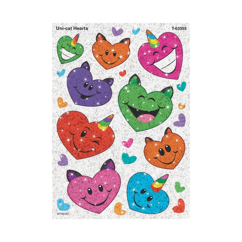 Uni-cat Hearts Sparkle Stickers  Large