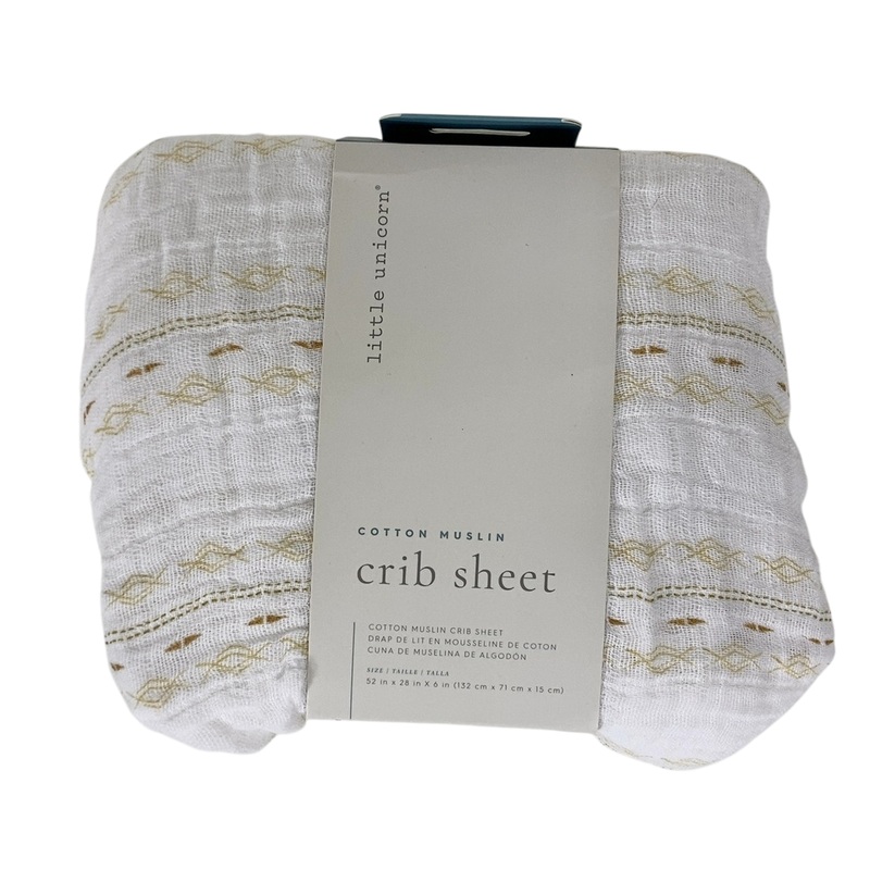 Little Unicorn Cotton Muslin Fitted Crib Sheet, Gold Diamond Stripe