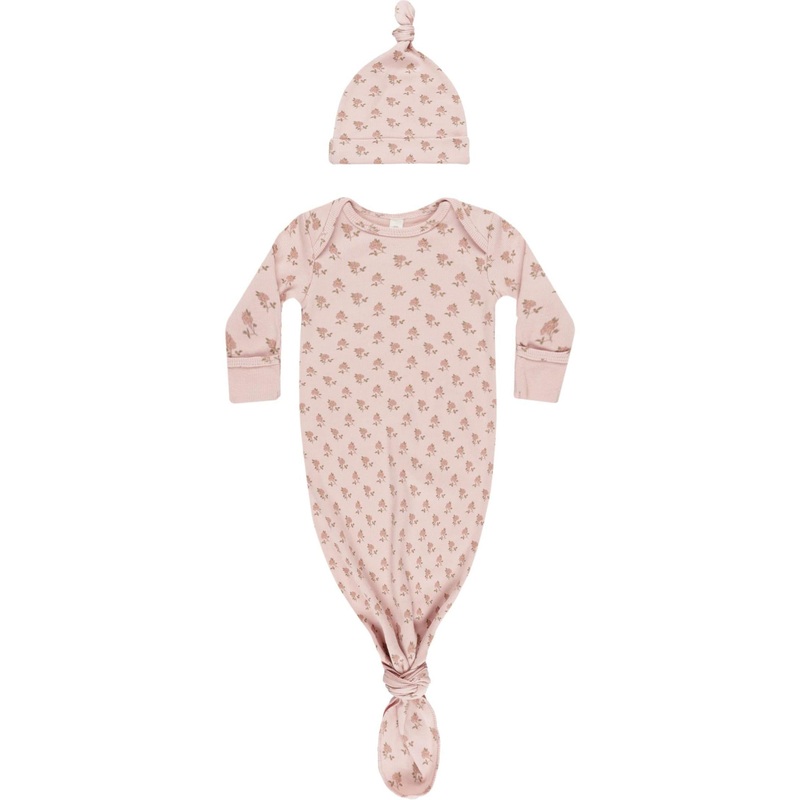 Quincy Mae Knotted Baby Gown + Hat Set || Rose