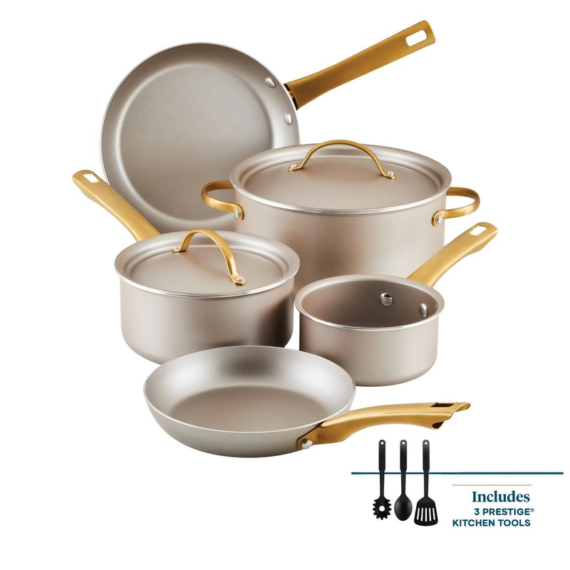 Radiant 10pc Nonstick Cookware Set: Stainless Steel Lids & Handles (See Description)