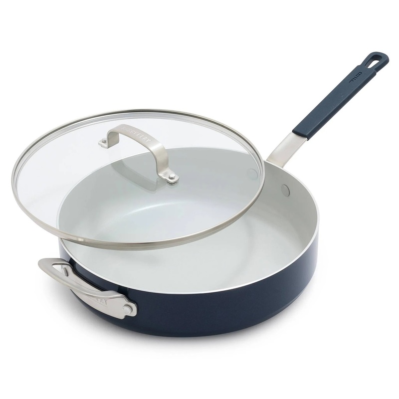 Bobby Flay 4.5qt Ceramic Nonstick Aluminum Saute Pan with Lid- Oxford Blue