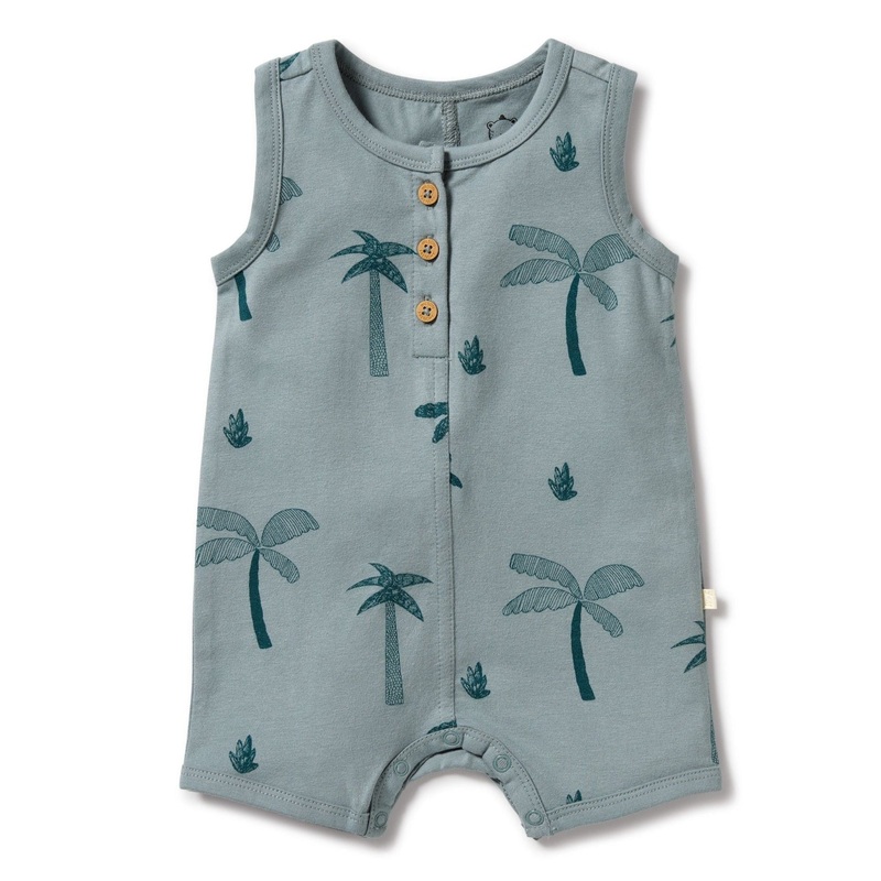 Wilson + Frenchy – Organic Sleeveless Henley Romper – Palm Days