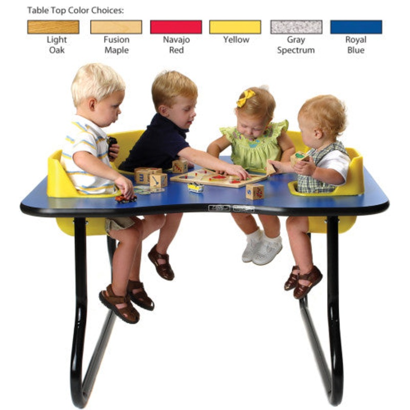 4-Seat Toddler Table, Light Oak Table Top with Blue Seats