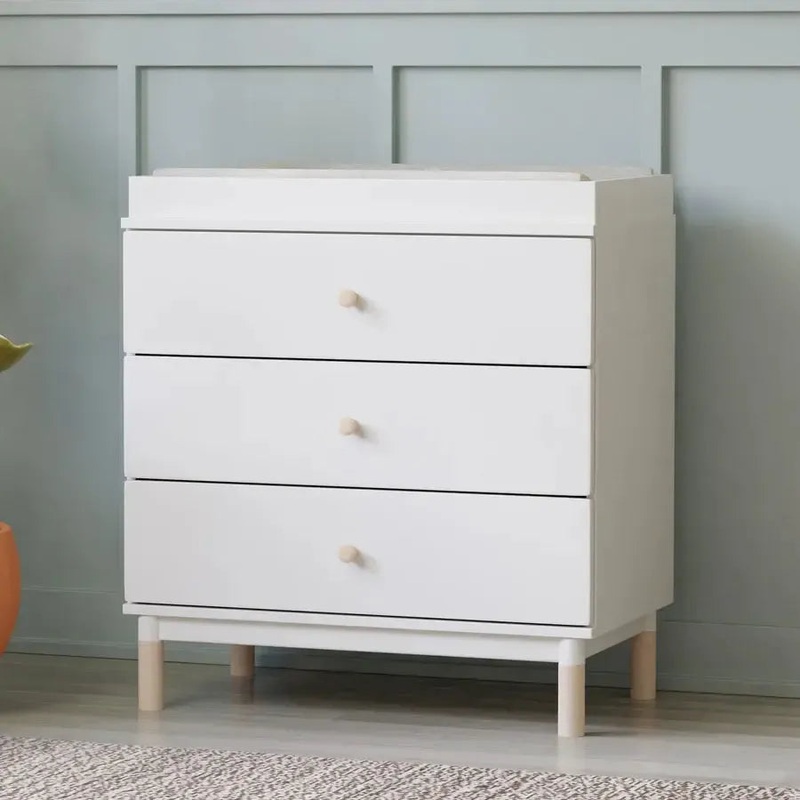 Babyletto – Gelato 3-Drawer Changer Dresser with Removable Changing Tray – White + Washed Natural Feet