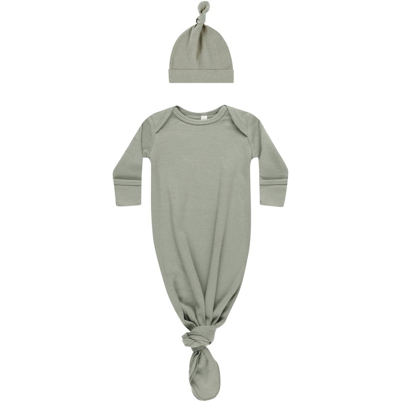 Quincy Mae Knotted Baby Gown + Hat Set | Basil