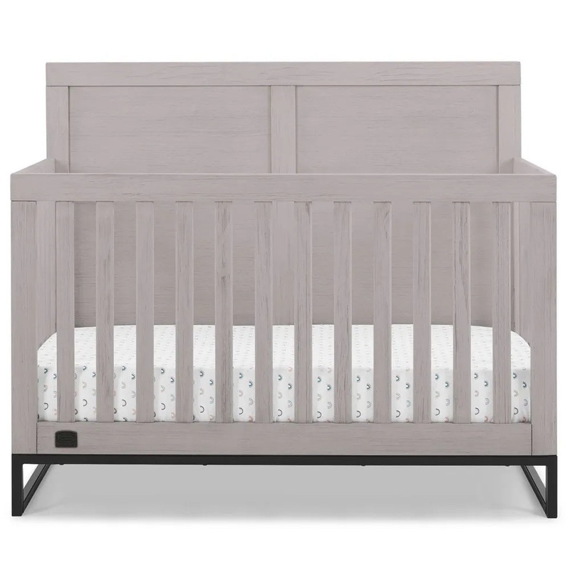 Simmons Kids’ Foundry 6-in-1 Convertible Baby Crib – Rustic Mist with Matte Black