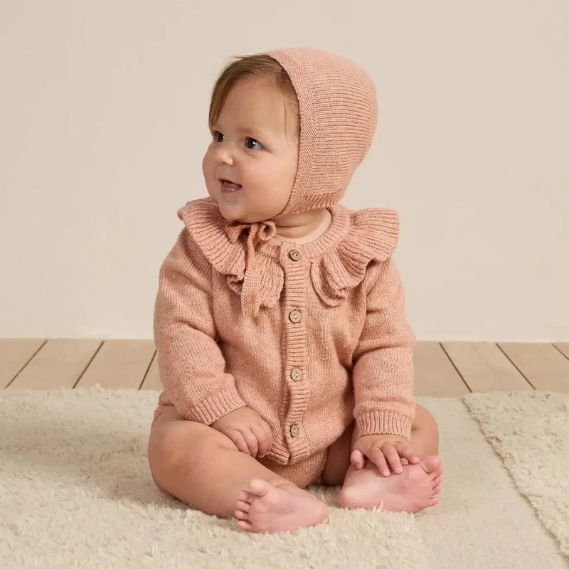 Quincy Mae – Organic Ruffle Collar Cardigan – Rose