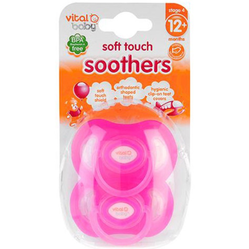 Vital Baby Soft Touch Pacifiers 12 Month+ in Pink 2 Pack