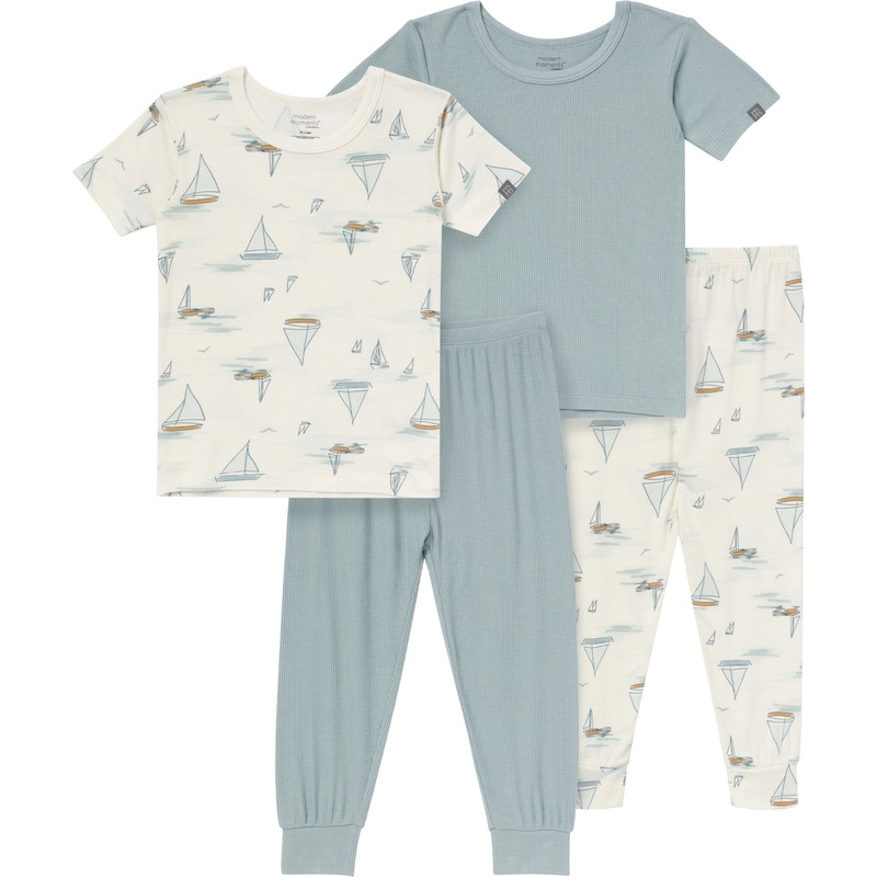 4-Piece Infant & Toddler Boys Ivory Sailing Viscose Snug Fitting Pajamas