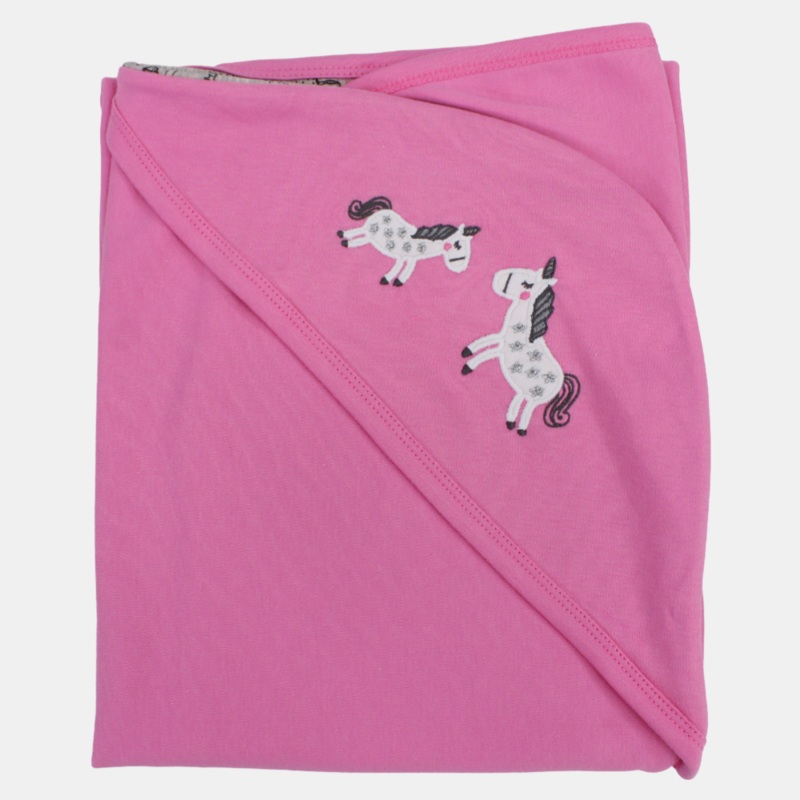 Baby Girls Cotton Blanket  Pink with Unicorn Design