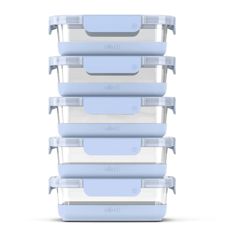 Ello 10pc Glass Meal Prep Food Storage Container Set Blue: BPA-Free, Microwave & Oven Safe, 5 Containers with Lids