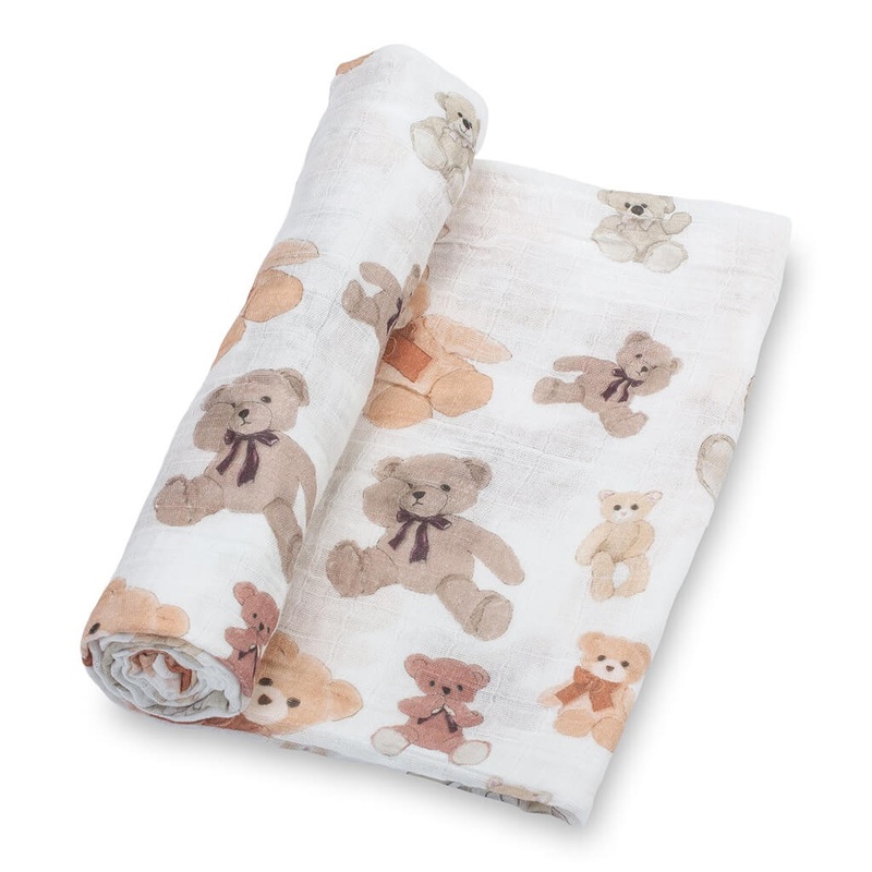 Muslin Swaddle Blanket Teddy Bear Hugs