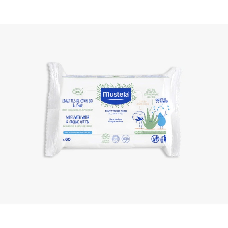 Mustela Organic Wipes with Water and Organic Cotton (60 ct)