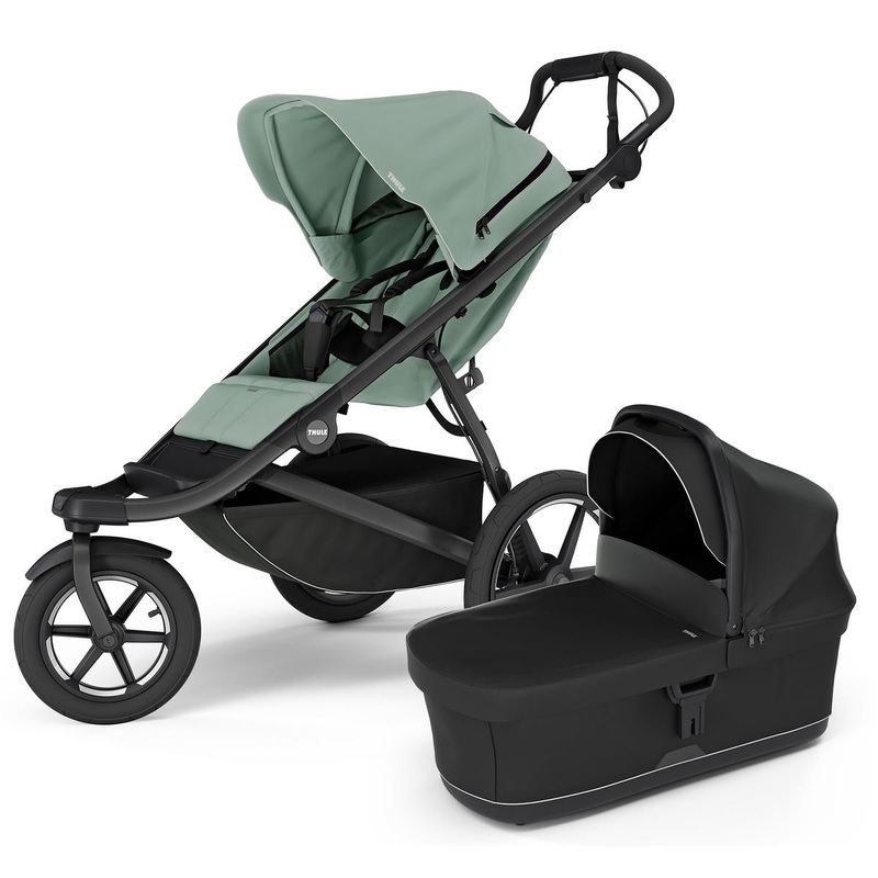 Thule Urban Glide 3 Single Jogging Stroller + Bassinet Bundle – Mist Green / Black