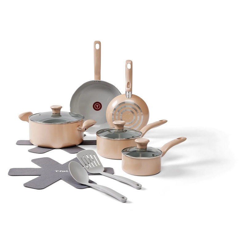 12pc Simply Cook Nonstick Ceramic Cookware Set With Lids & Cool Touch Handles – Beige