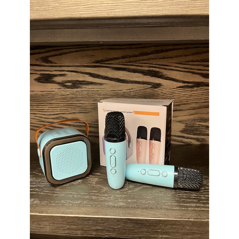 Bluetooth Karaoke Speaker with 2 Voice Changing Microphones and Light Show-Aqua