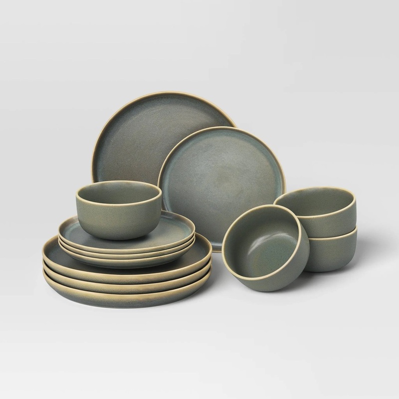 12pc Stoneware Tilley Dinnerware Set Olive Green(See Description)